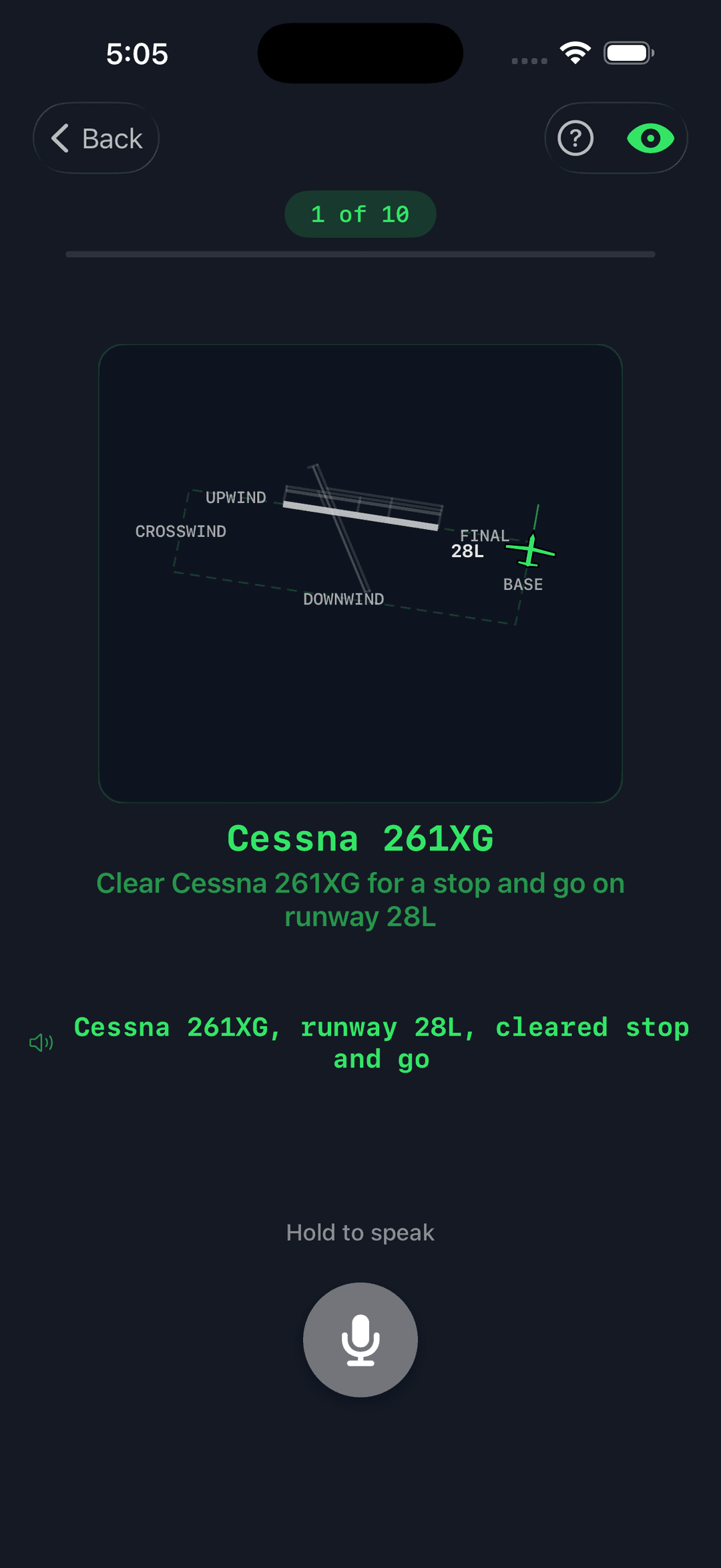 ATC phraseology practice screenshot